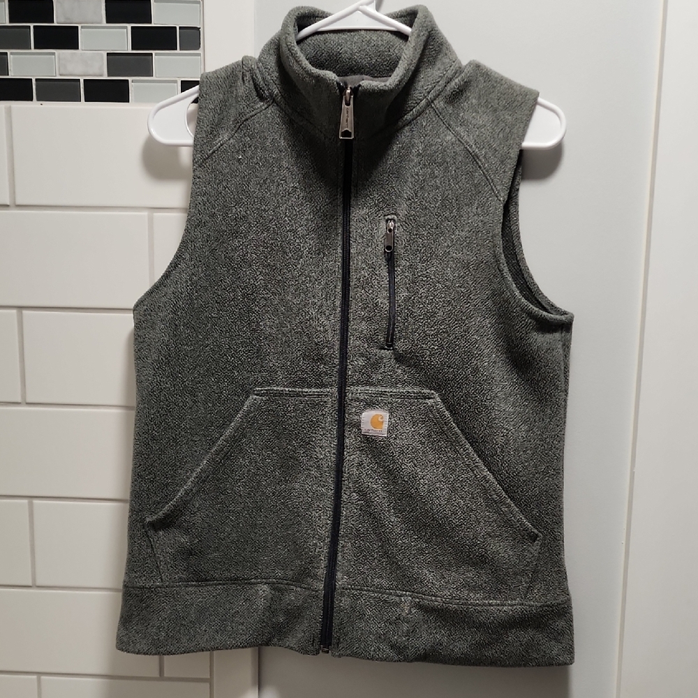 Carhartt Mens Gray Full-Zip Fleece Vest